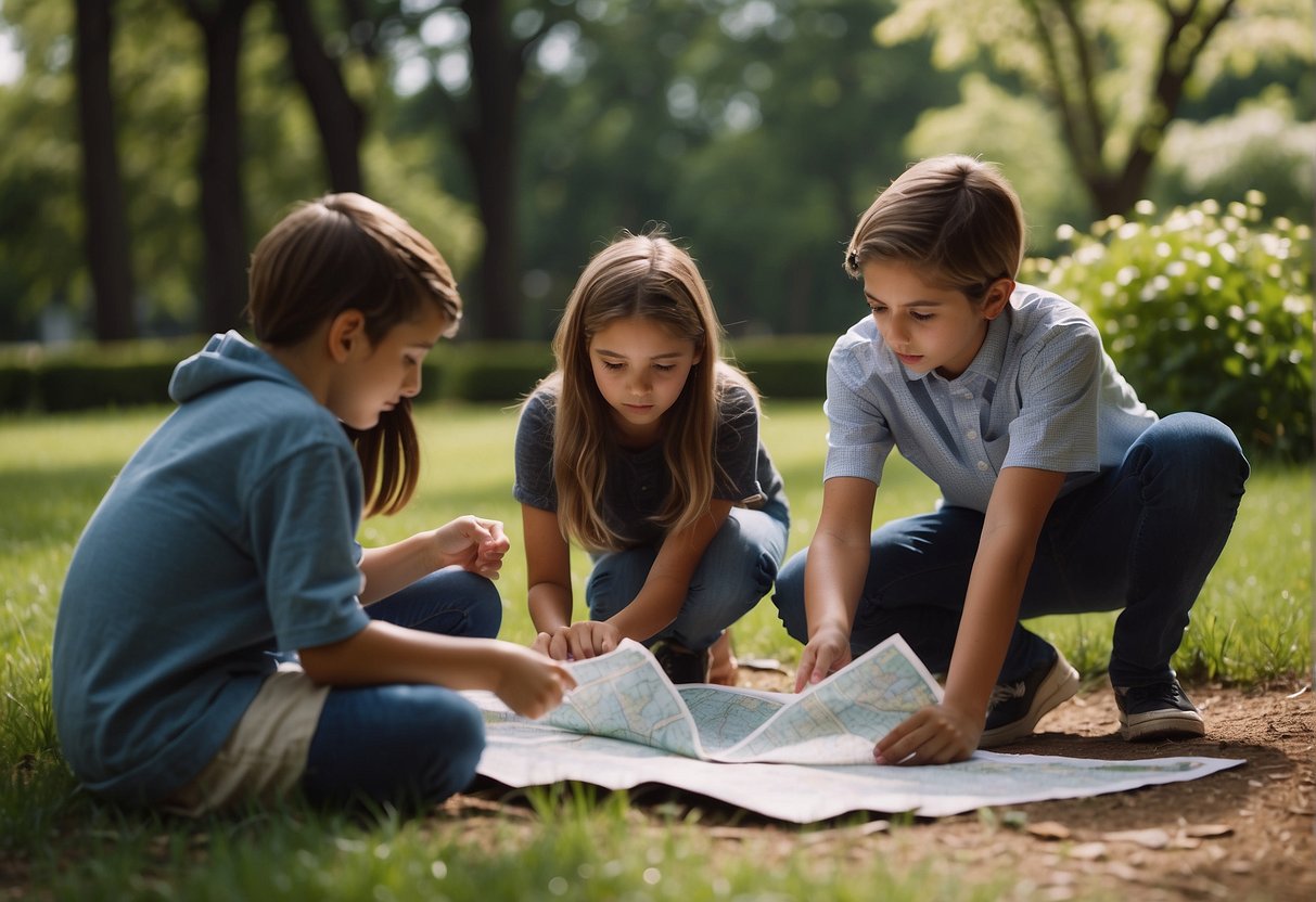Children search for hidden clues in a backyard. Teens solve riddles around a park. Adults follow a map through a city