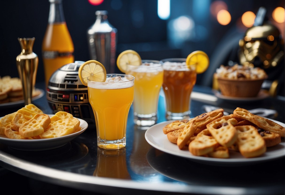 A table displays Star Wars themed beverages and party foods