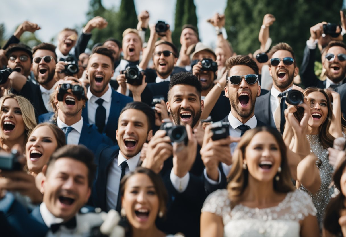Crowds gasp, jaws drop, and cameras flash as memes of shock and disbelief flood social media during the celebrity wedding