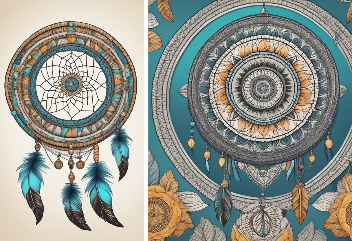 A dreamcatcher and mandala are displayed side by side, showcasing their intricate designs and cultural significance