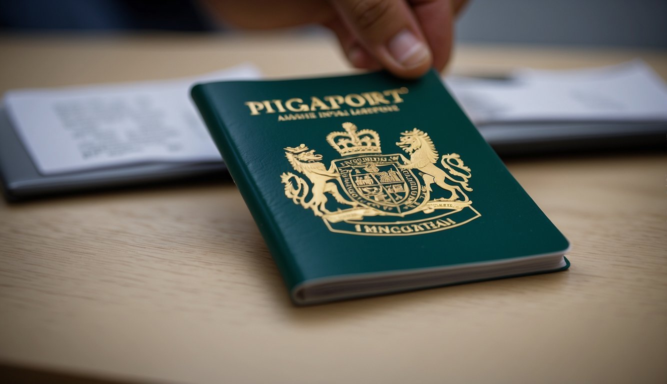 A Nigerian passport being stamped at a Canadian immigration desk