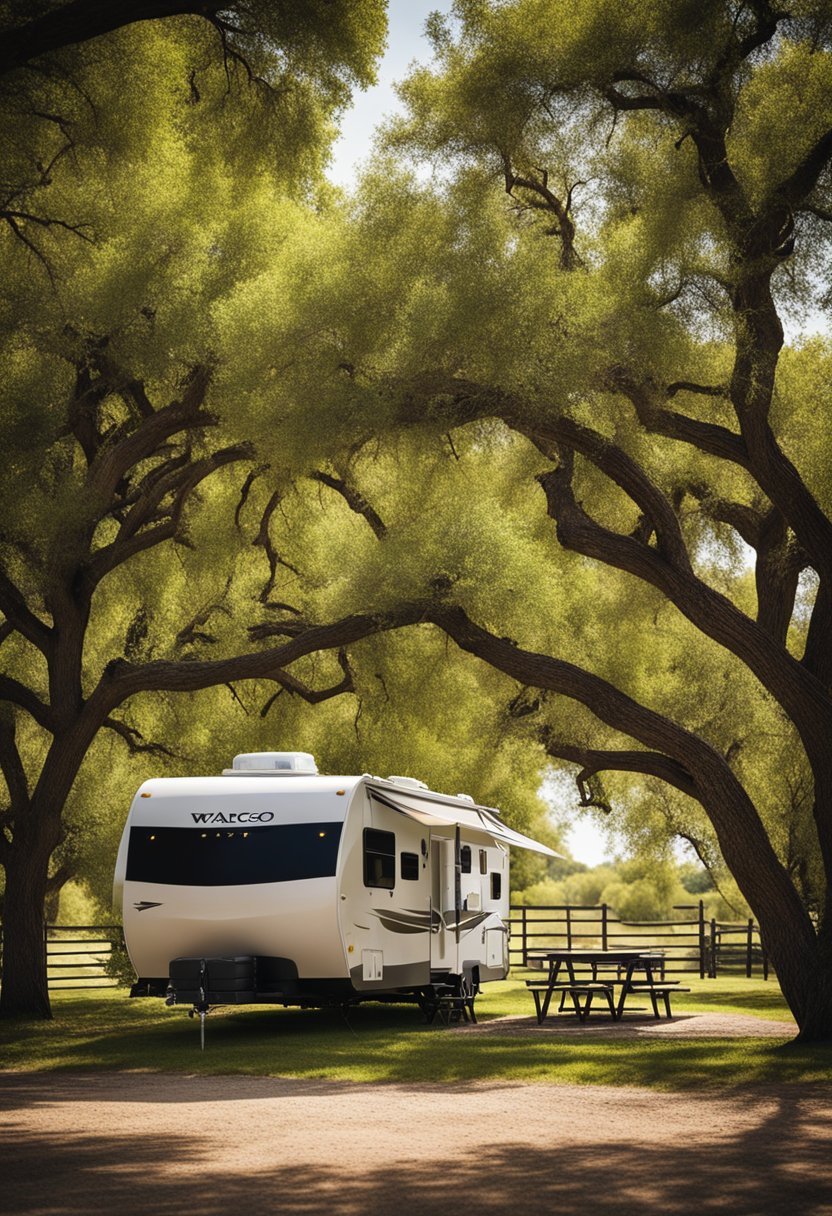 A serene RV campground nestled along Cottonwood Creek in Waco, with affordable rates and lush surroundings