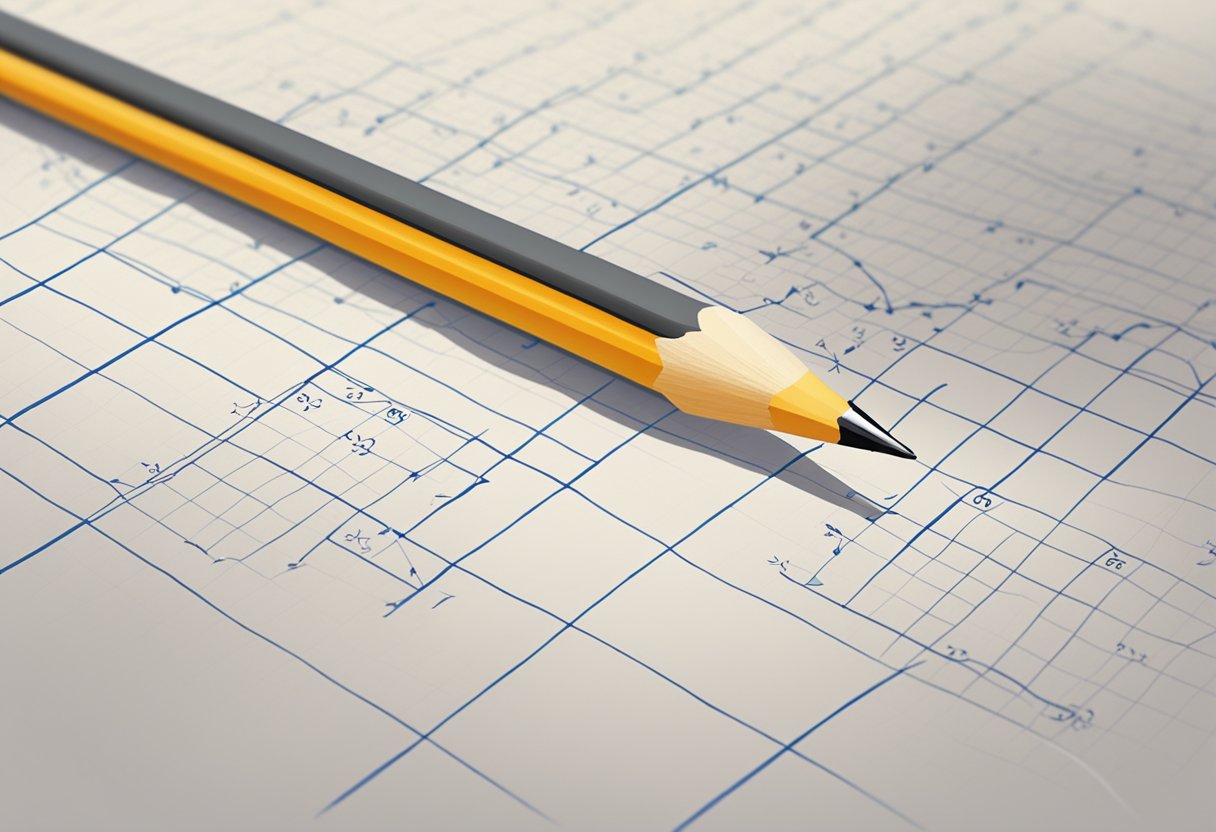 A pencil drawing a line on a graph paper with an equation being solved step by step
