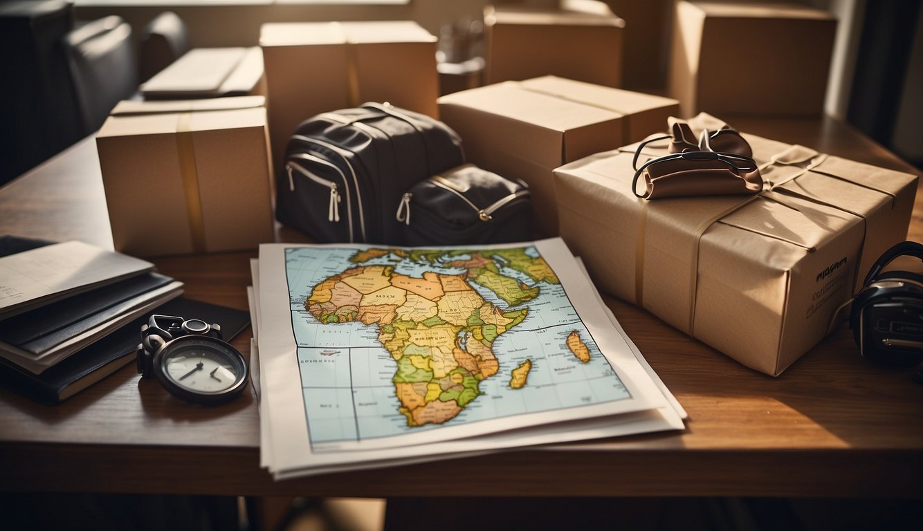 A student's belongings being packed into boxes, a university logo on a transfer form, and a map of Nigeria with two university locations highlighted