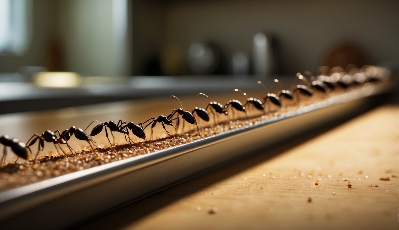 A line of ants avoids a trail of vinegar on a kitchen counter