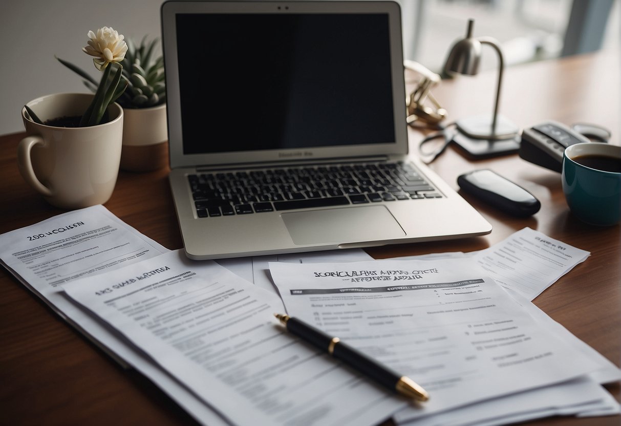 A desk cluttered with scholarship applications and a checklist of do's and don'ts for applying in 2024