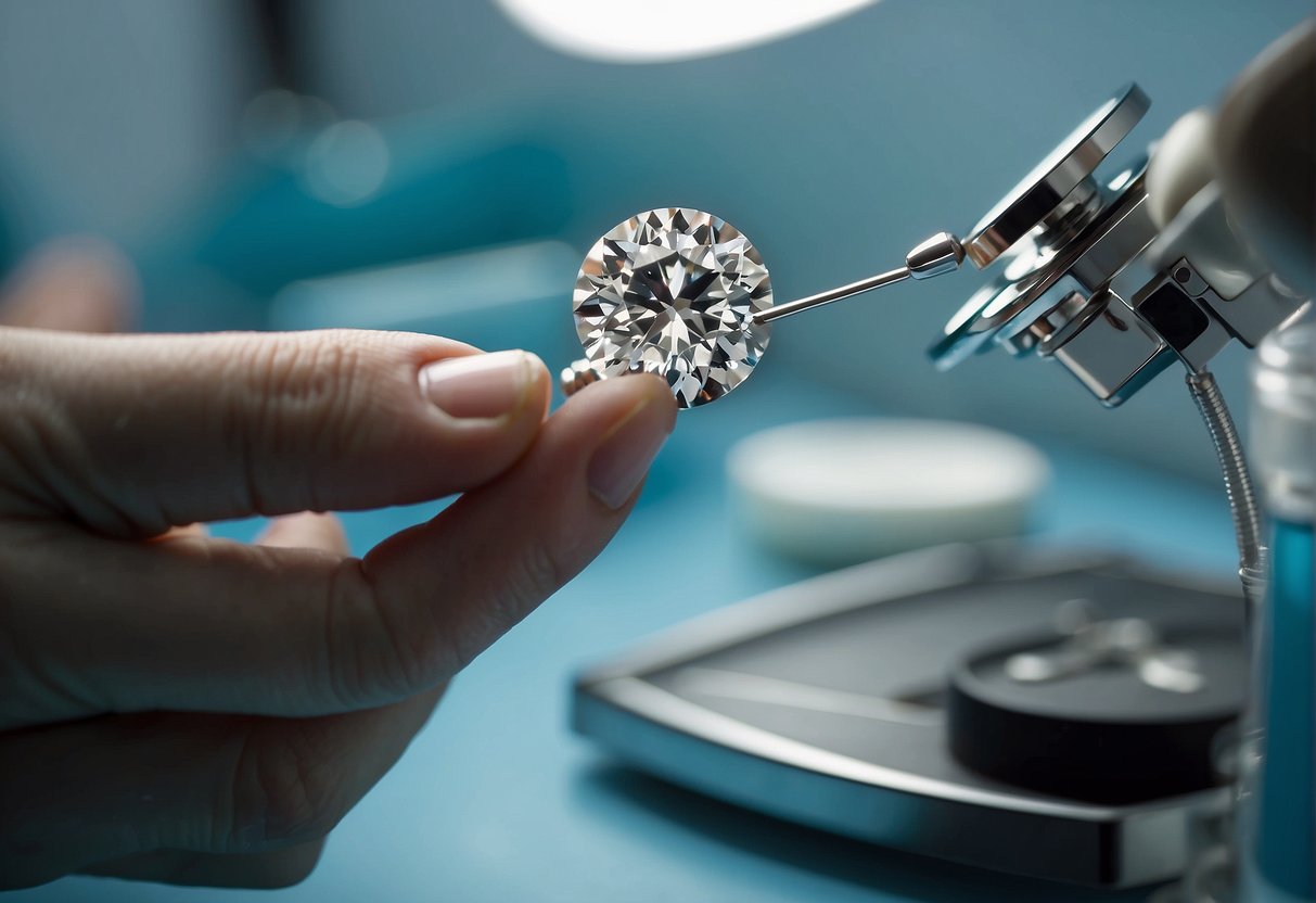 A close-up of a dermal piercing being performed by a professional in a sterile and well-lit environment. Instruments and jewelry are neatly arranged on a tray
