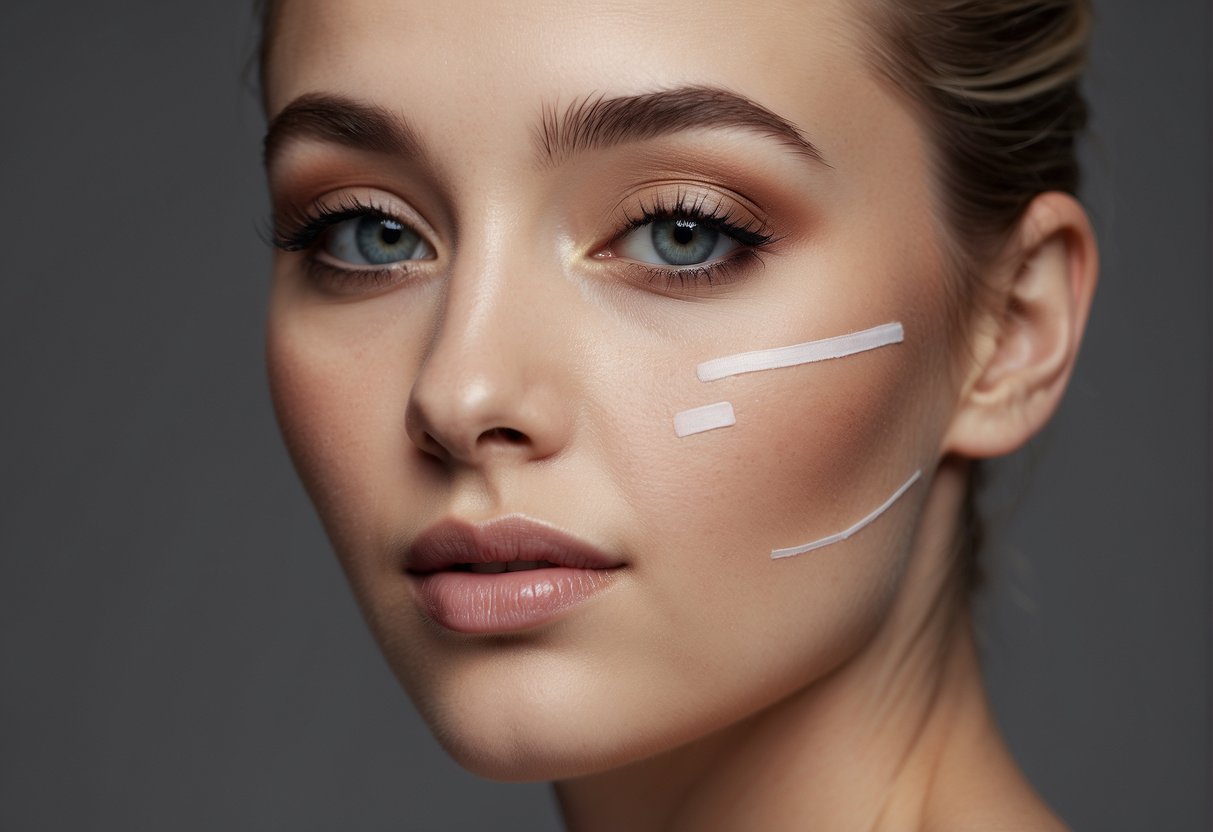 A small, discreet bandage conceals the dermal piercing on the skin, blending seamlessly with the surrounding area