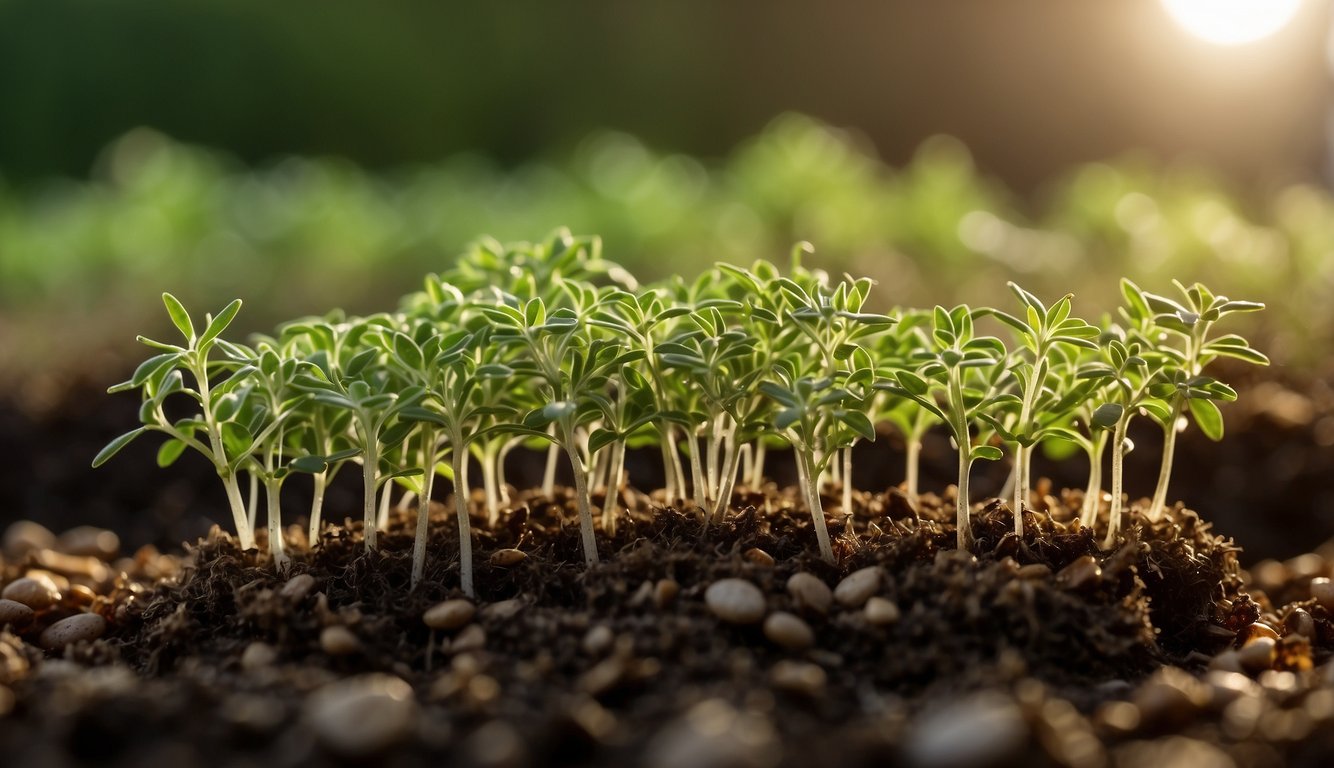 Thyme seeds and cuttings face challenges in germination and growth. Factors include soil moisture, temperature, and light
