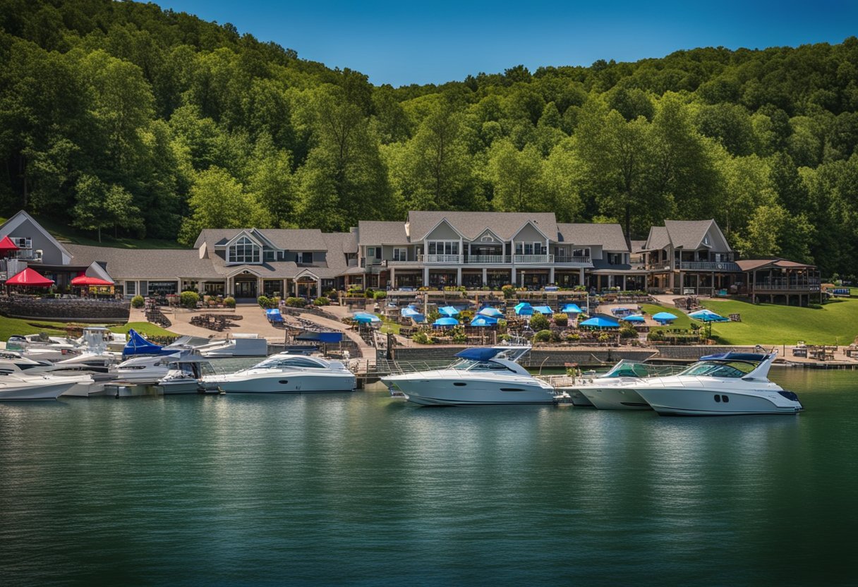 Local businesses and services line the shores of Dale Hollow Lake, with marinas, restaurants, and shops bustling with activity