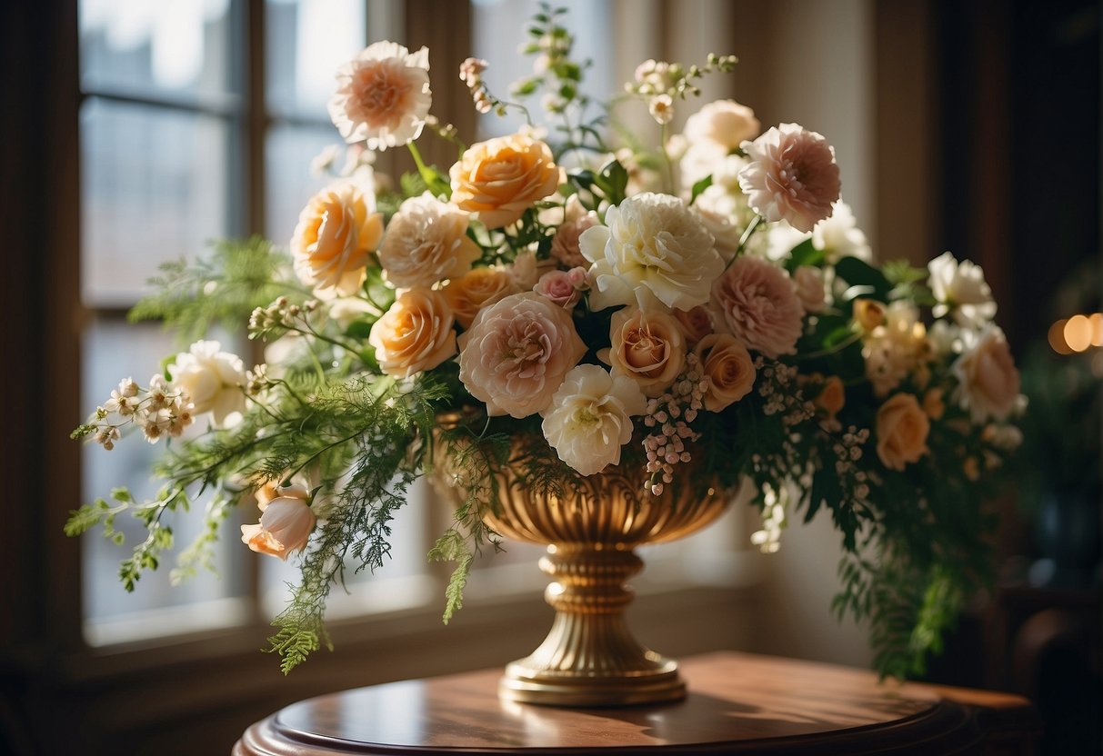 Lush, intricate floral arrangements adorn elegant Victorian parlors, reflecting the era's love for opulence and symbolism in floral design