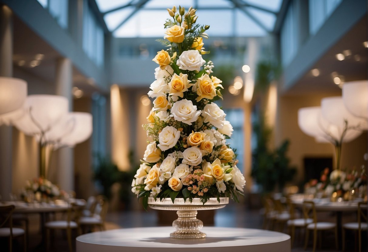 A large, vibrant floral arrangement towers over a small, delicate one, showcasing the concept of scale in floral design