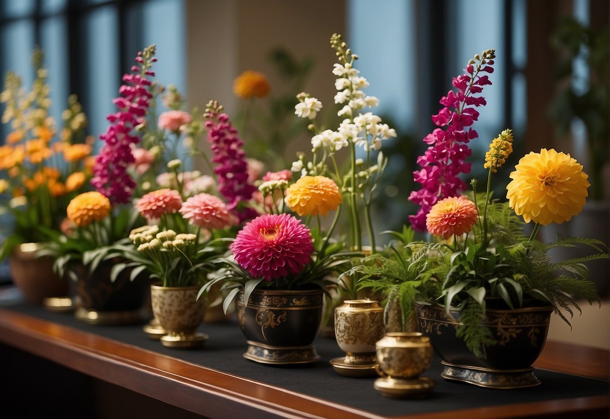 Various floral designs: Ikebana, European, American, and contemporary. Each style has unique characteristics and arrangements