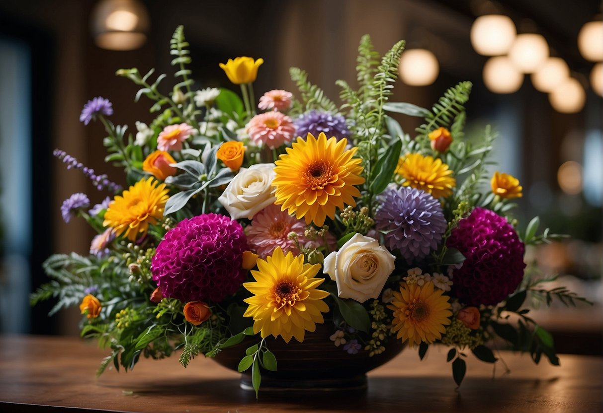 A colorful floral arrangement displayed on a price tag with the words "Frequently Asked Questions: how much is a floral design" above it