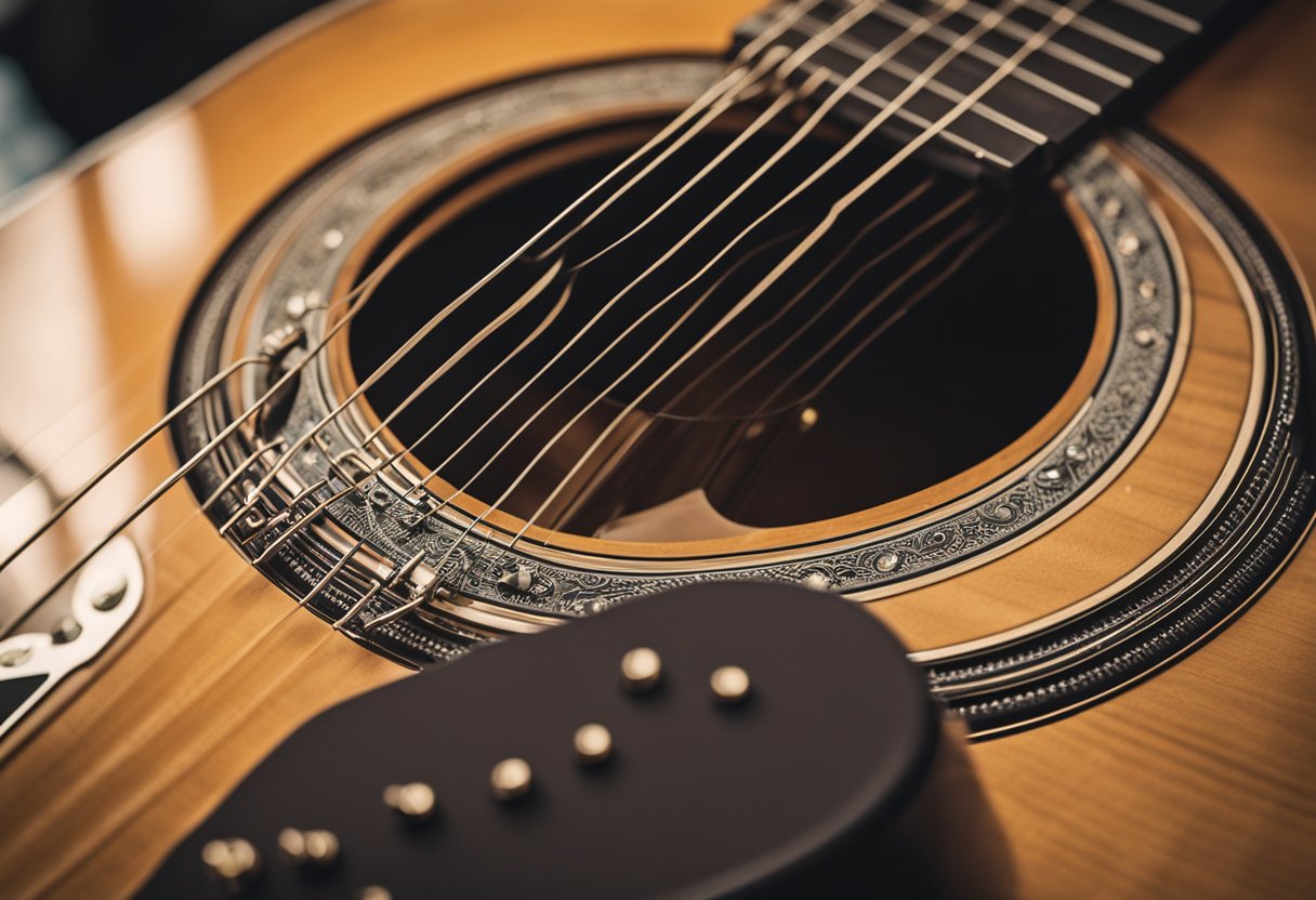 A hand strums a GE-20 acoustic guitar, creating harmonics