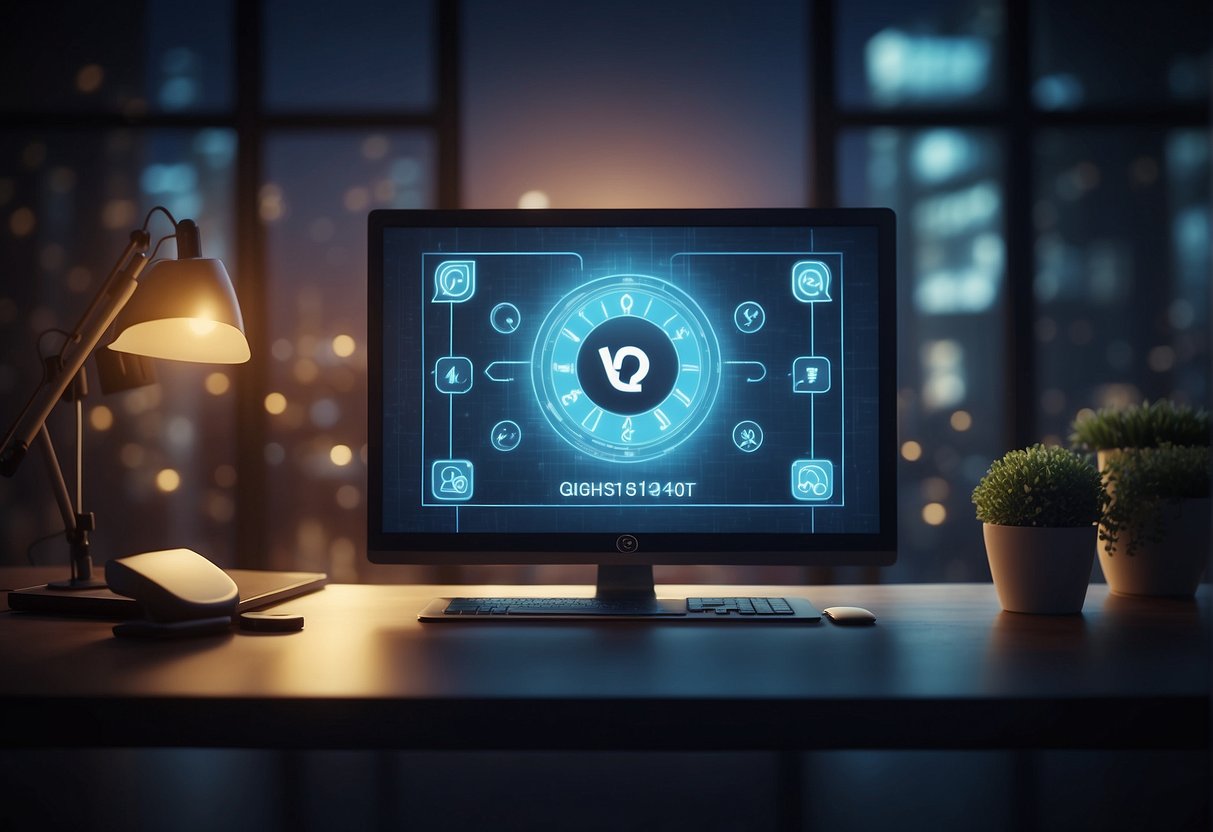 A computer screen displaying "Frequently Asked Questions Vidnoz Ai" with a stylized chatbot icon and question marks