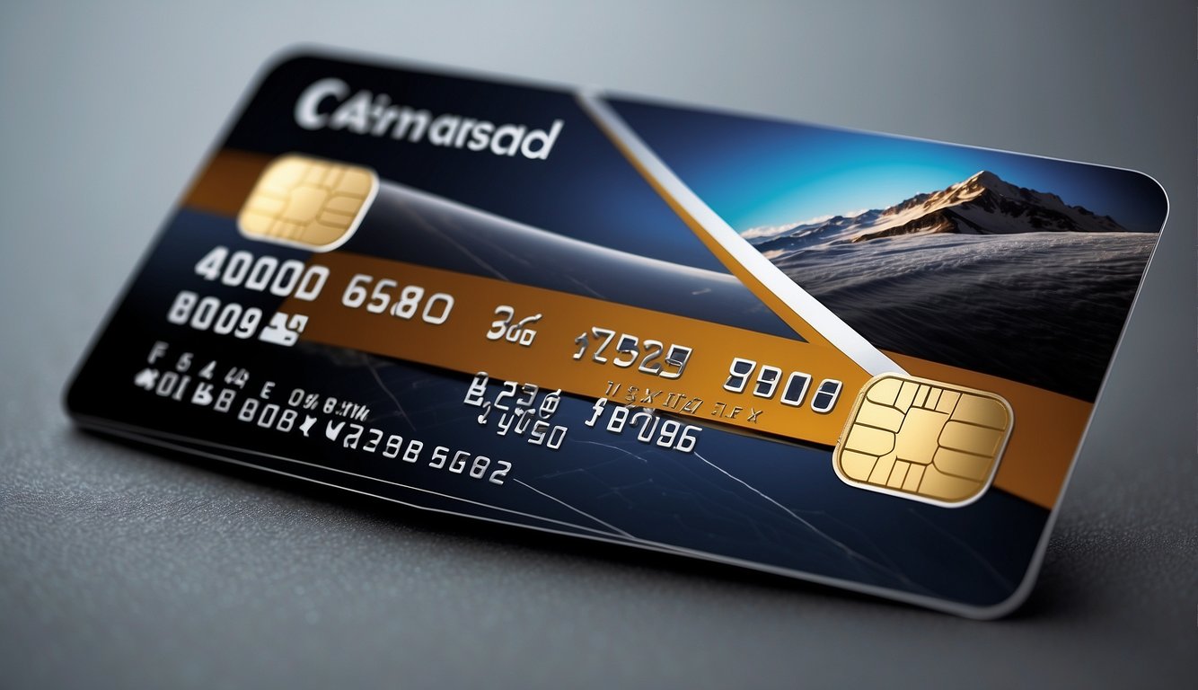 A sleek, modern credit card with a bold "Miles" label. Airplane icons and travel imagery adorn the card, showcasing its top benefits for earning miles