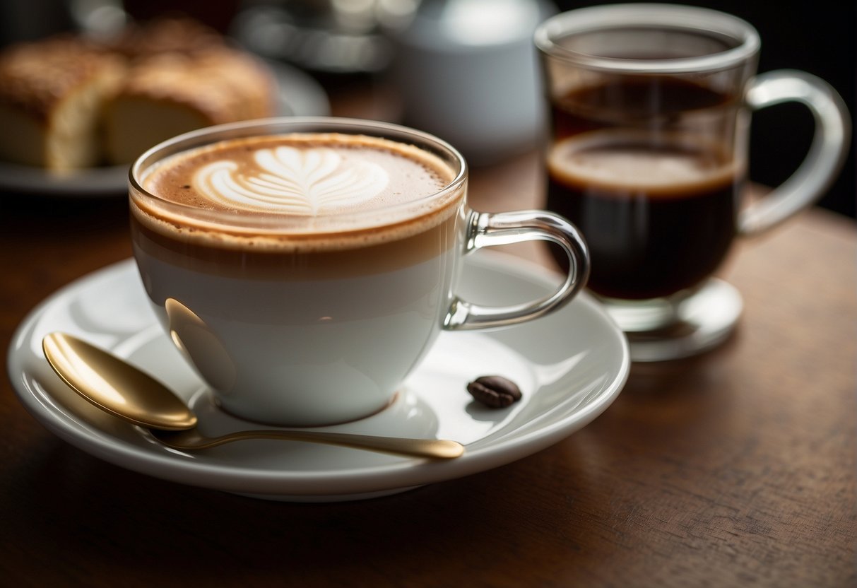 A steaming cup of Irish coffee sits next to a rich and aromatic Turkish coffee, both exuding a strong and inviting aroma