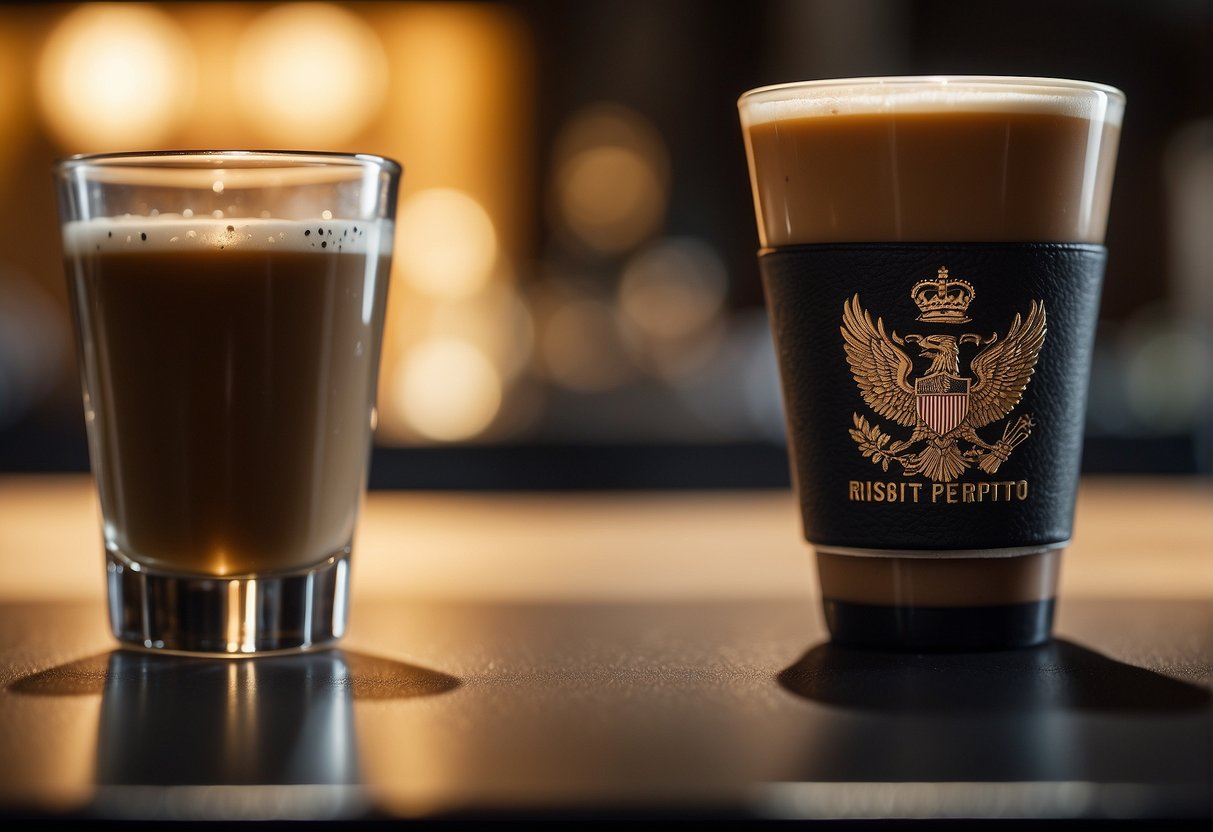A small, intense ristretto shot faces off against a larger, creamier latte in a showdown of strength