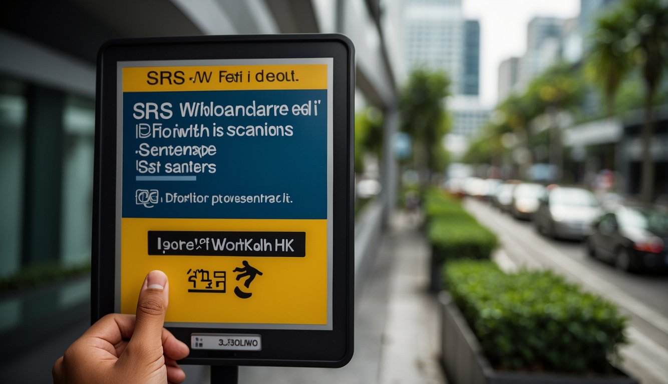 A person standing in front of a signboard with the words "SRS Withdrawal Scenarios" and "SRS Singapore: Is it worth it and what are the pros and cons" written on it