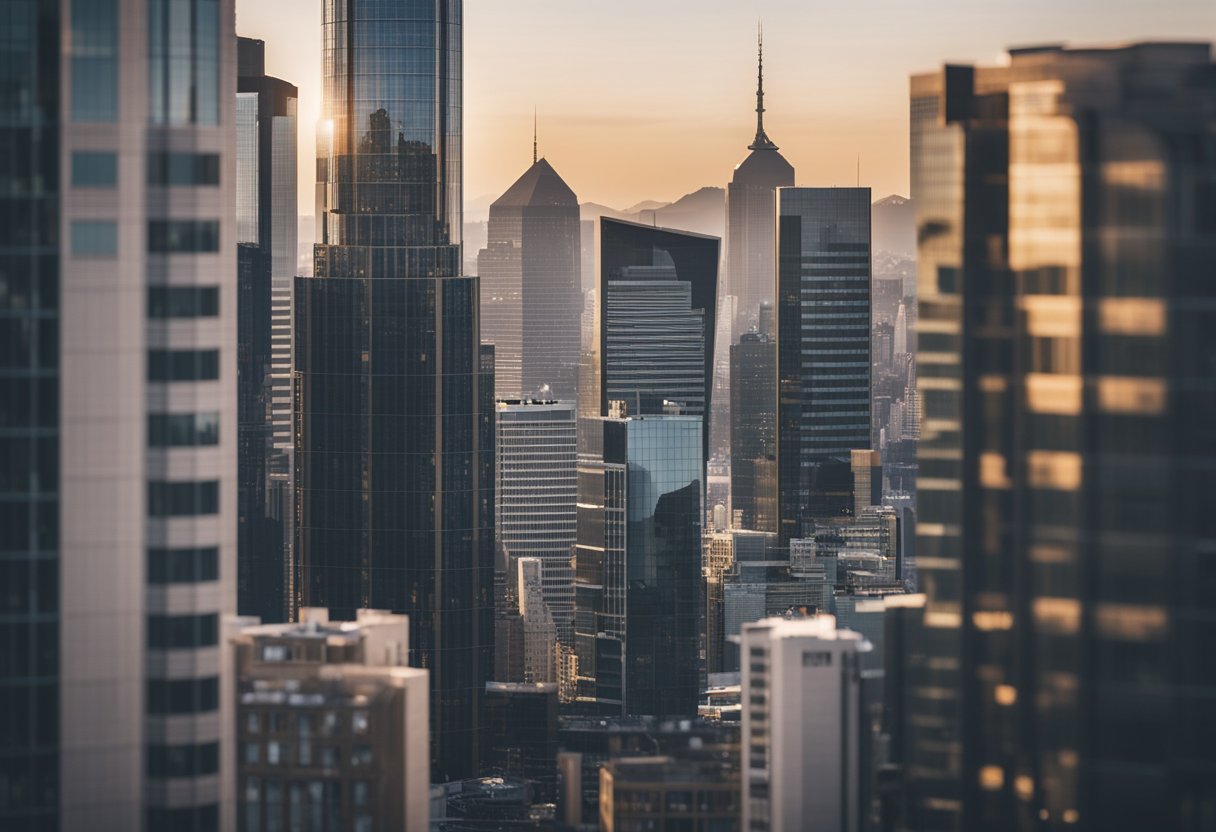 Cityscape image featuring tall buildings in a dense urban environment, possibly in the USA or UK.