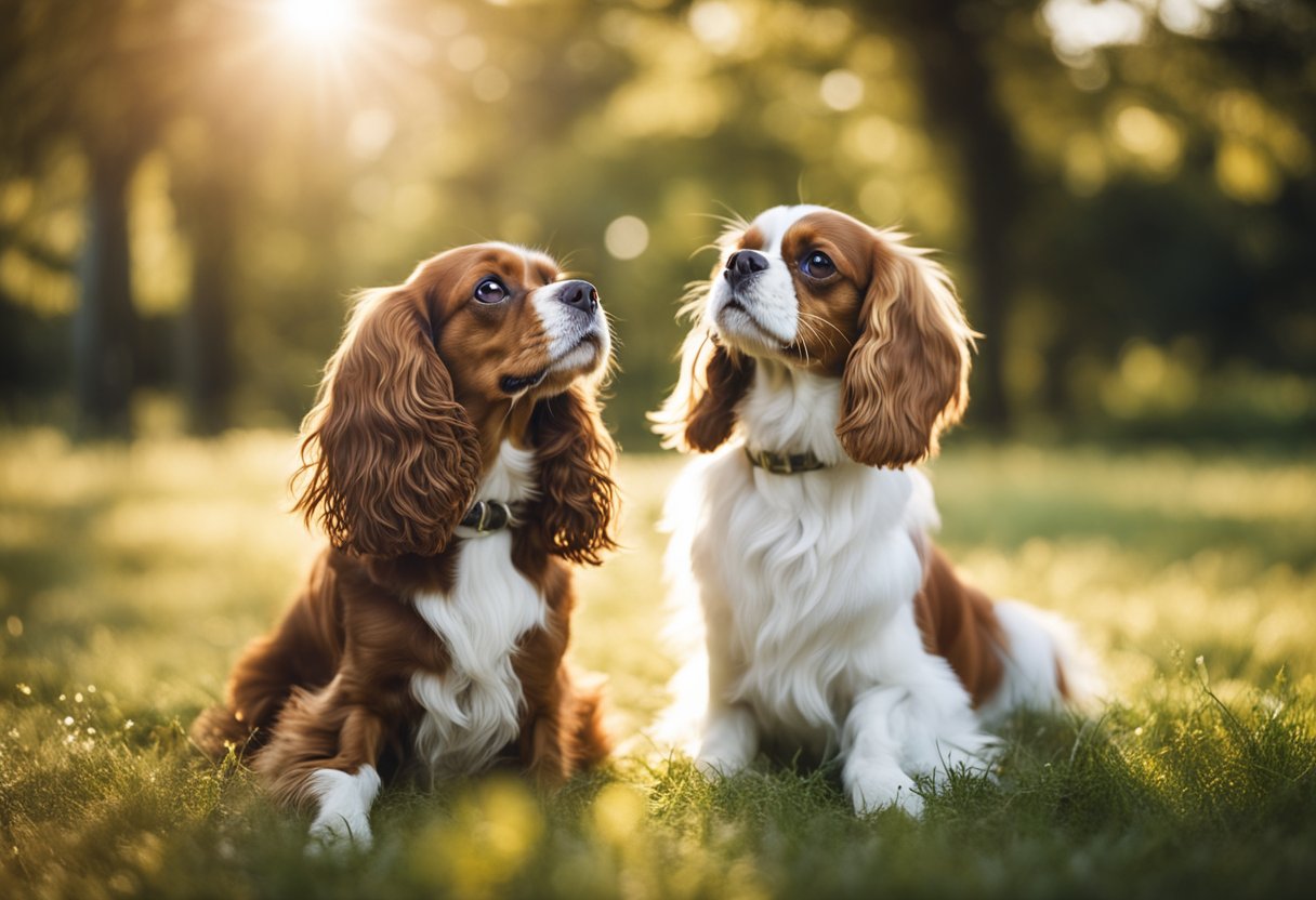 A lively King Charles Spaniel enjoys a long, healthy life, while a Cavalier King Charles Spaniel also thrives, representing their different lifespans