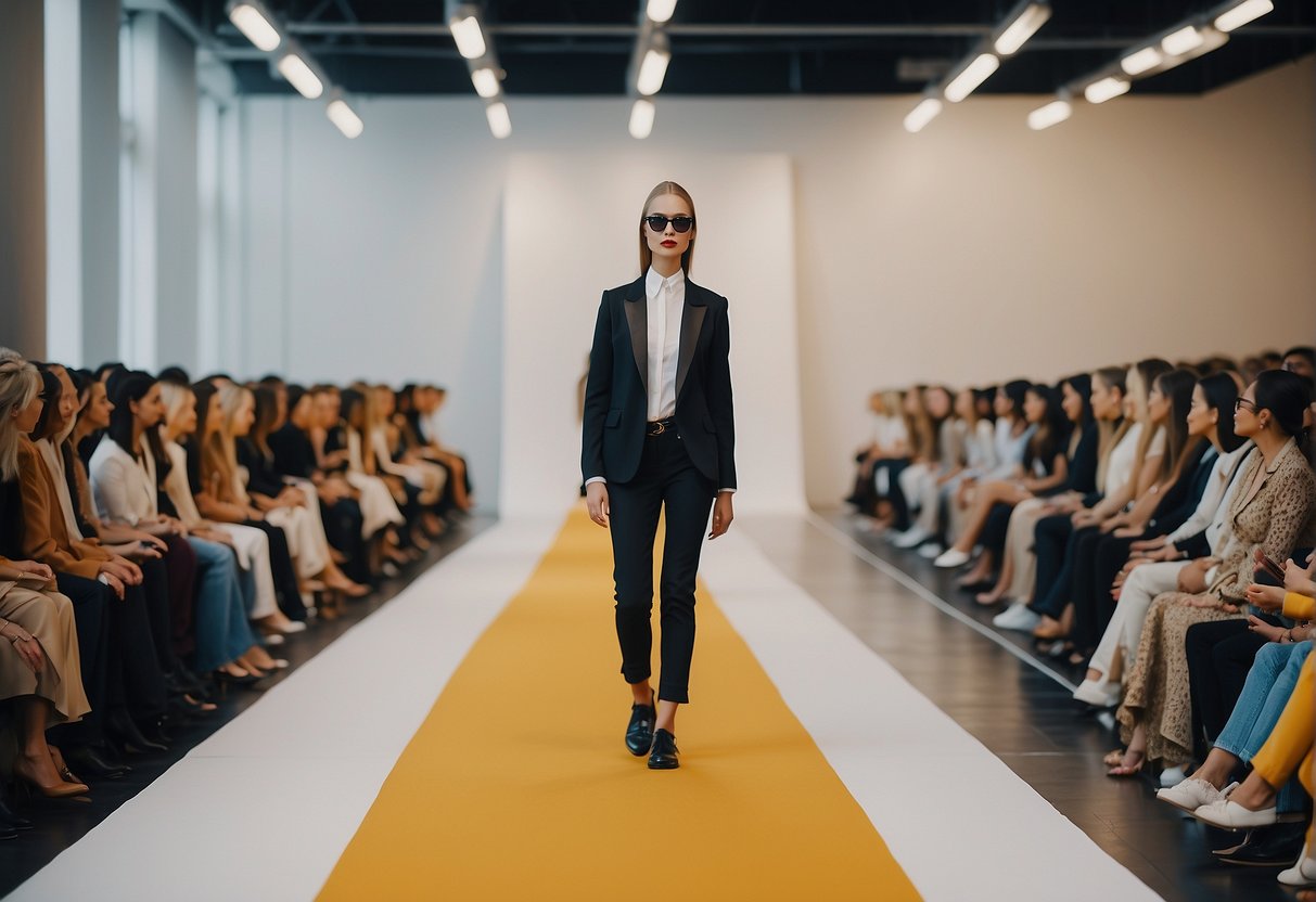 A colorful fashion runway with accessible ramps and diverse mannequins for kids' fashion games