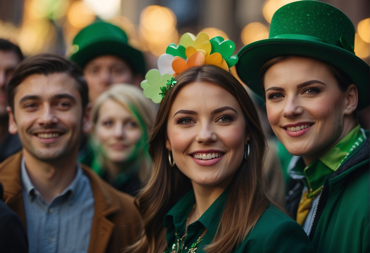 A group of people gather around, eagerly waiting to have their faces painted with traditional St. Patrick's Day symbols like shamrocks, leprechauns, and rainbows