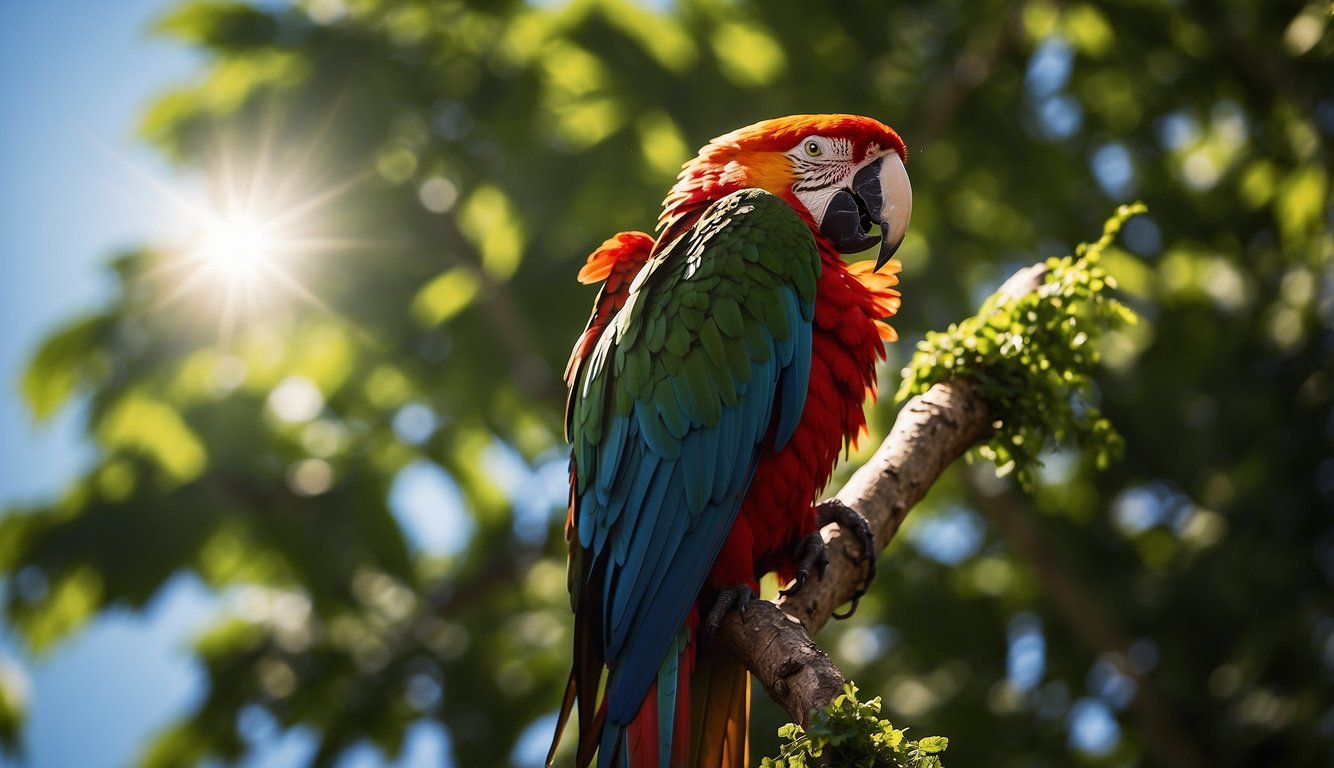 Vibrant macaws soar through lush treetops, their colorful feathers shining in the sunlight.

The vast sky is their playground, as they bring awareness to their majestic habitat