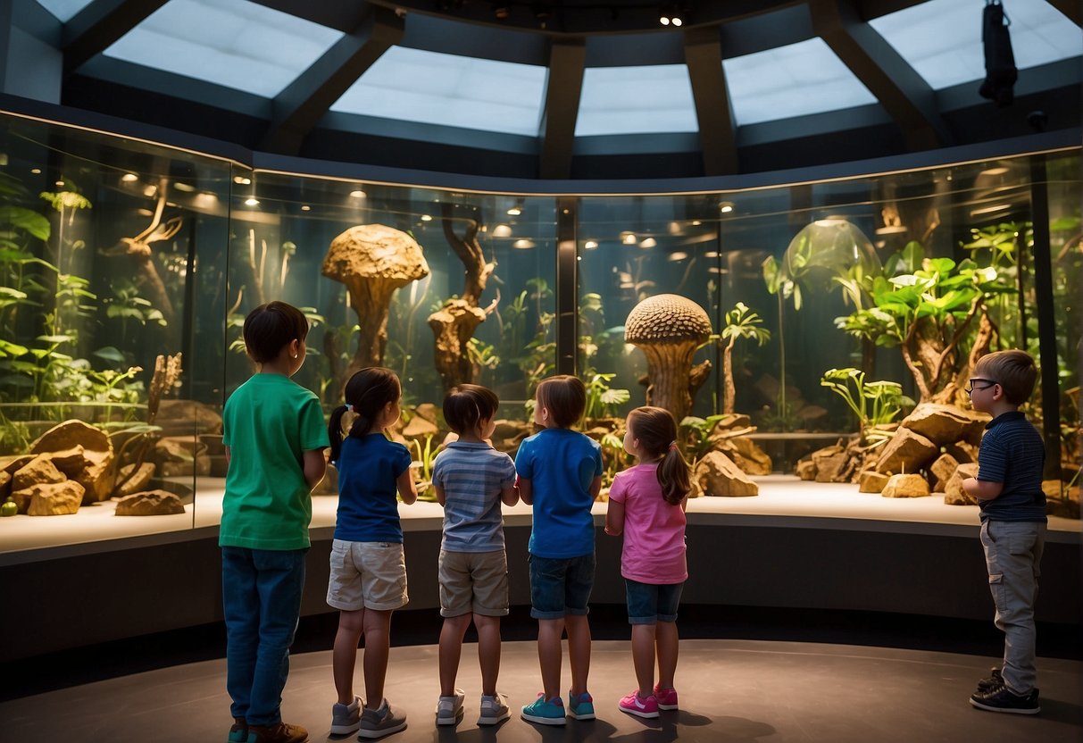 Children explore interactive exhibits in a bustling museum filled with educational attractions in New York City. Displays range from natural history to science and art, offering hands-on learning experiences for kids
