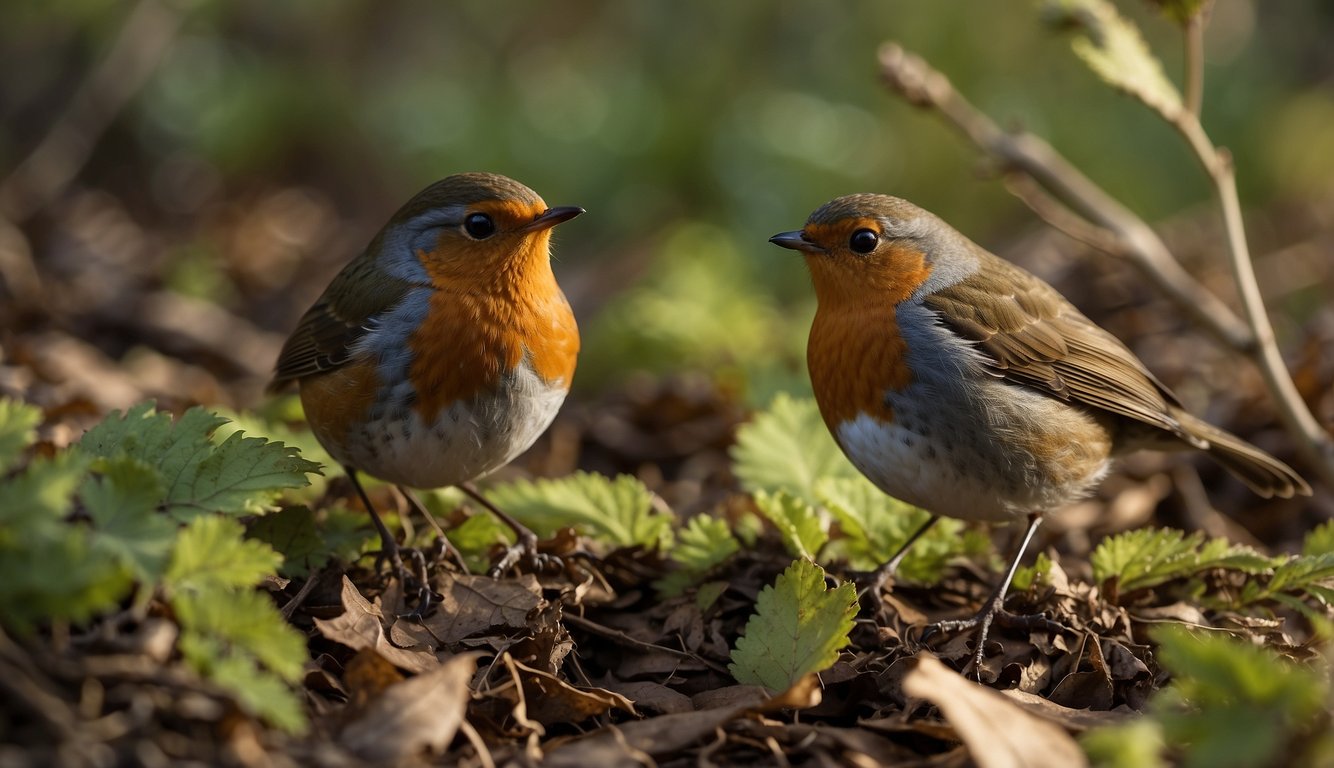 Robins forage for insects and berries, hopping and pecking among leaf litter and shrubs.

They play a vital role in controlling insect populations and spreading seeds