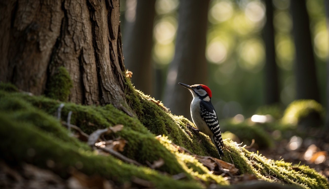 In the heart of the forest, woodpeckers create a rhythmic symphony with their rapid drumming on tree trunks.

Sunlight filters through the leaves, casting dappled shadows on the forest floor