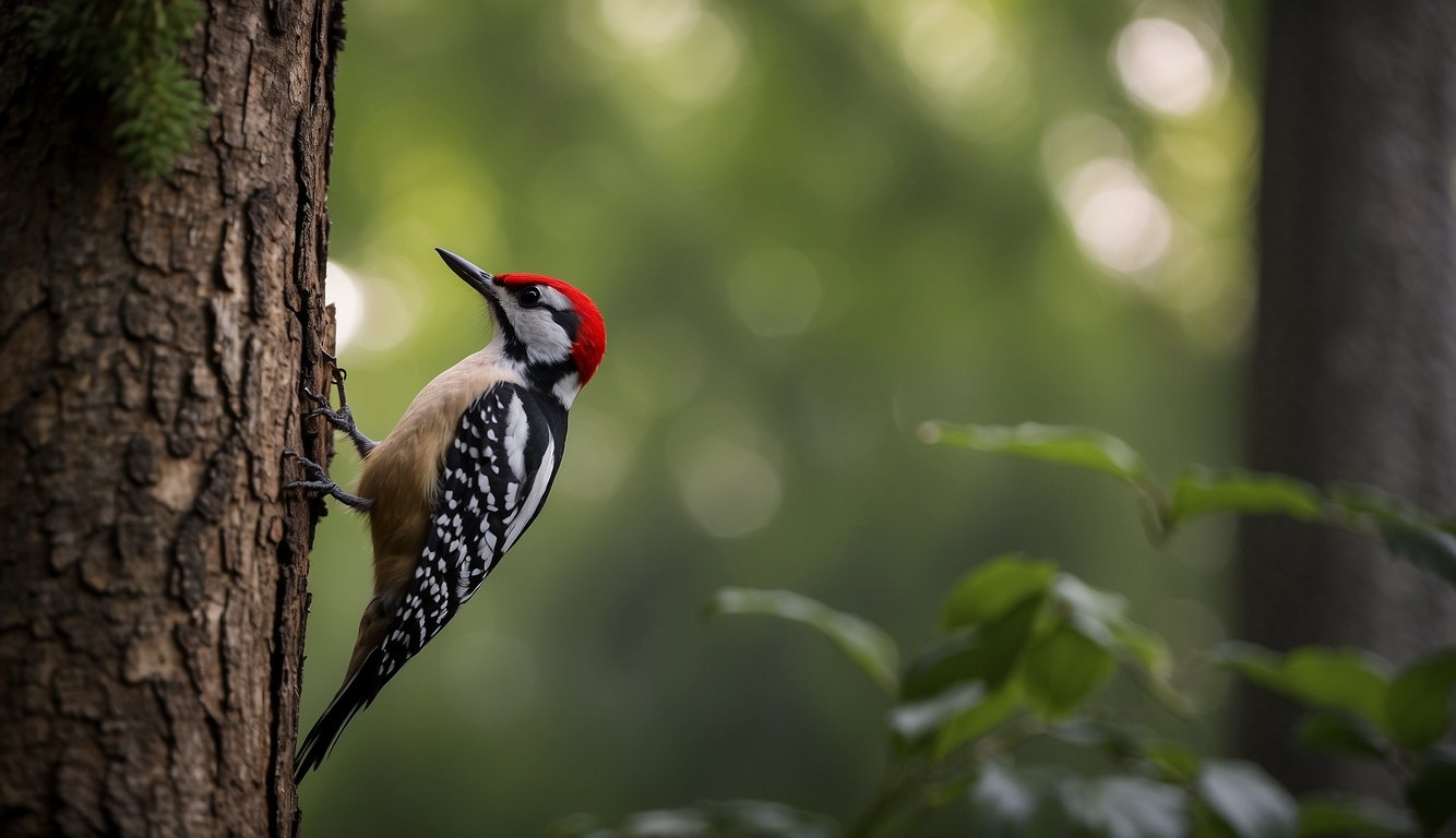 The forest comes alive with the rhythmic tapping of woodpeckers, creating a symphony of communication and courtship through their drumming