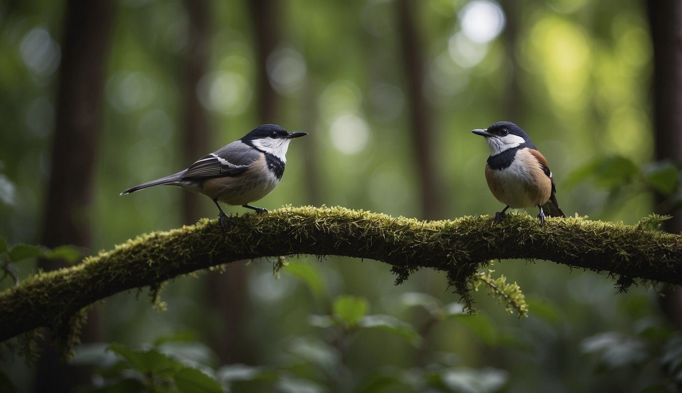 Birds tap on trees in a lush forest.

The rhythmic drumming creates a symphony of sound, symbolizing the harmony of nature and the importance of conservation for the future