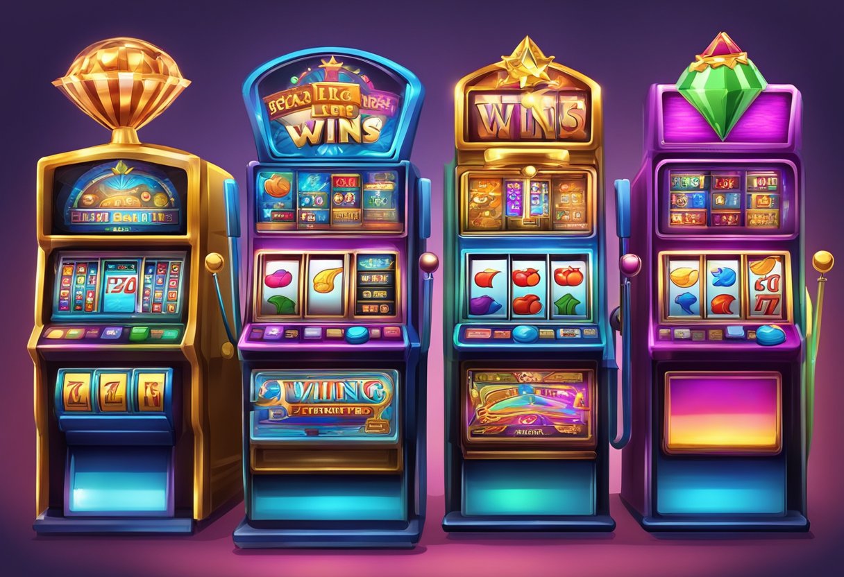 A colorful array of online slot machines with various themes and designs, showcasing the excitement and potential for big wins
