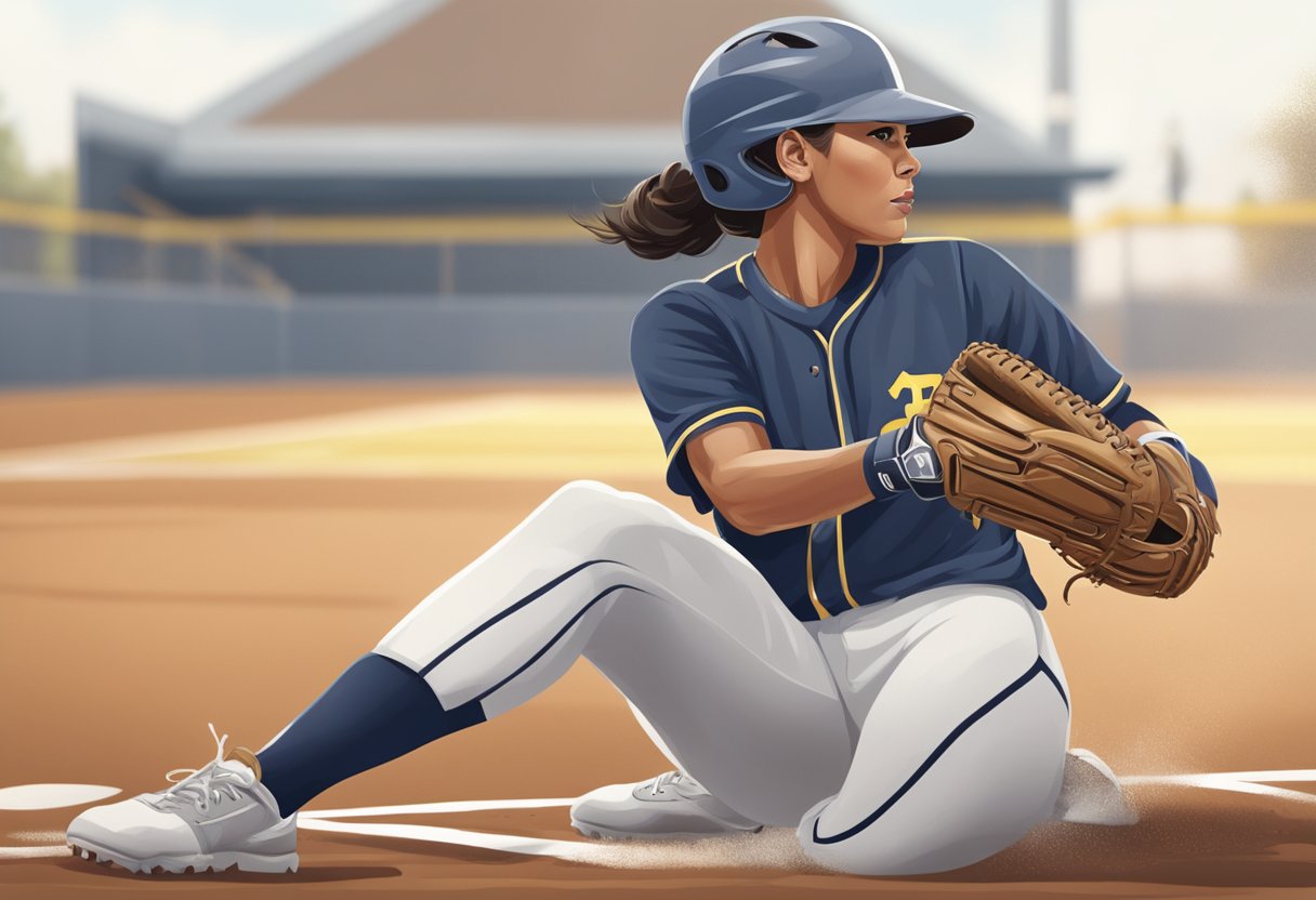 A softball player with acrylic nails confidently catches a ball, showcasing the durability and flexibility of the nails during gameplay