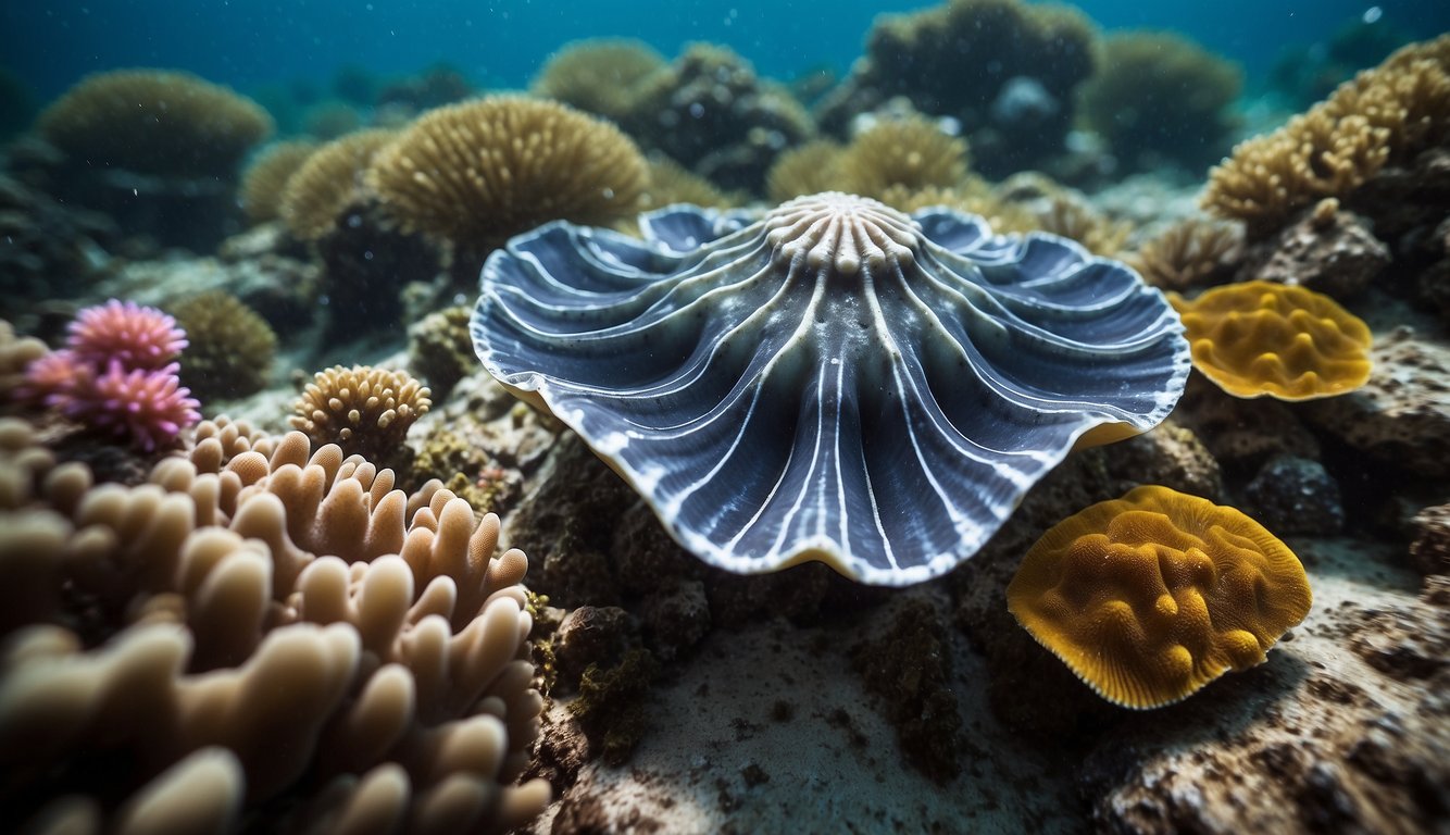 A giant clam sits on the ocean floor, surrounded by colorful coral and fish.

It is a symbol of both conservation and the challenges faced by marine life