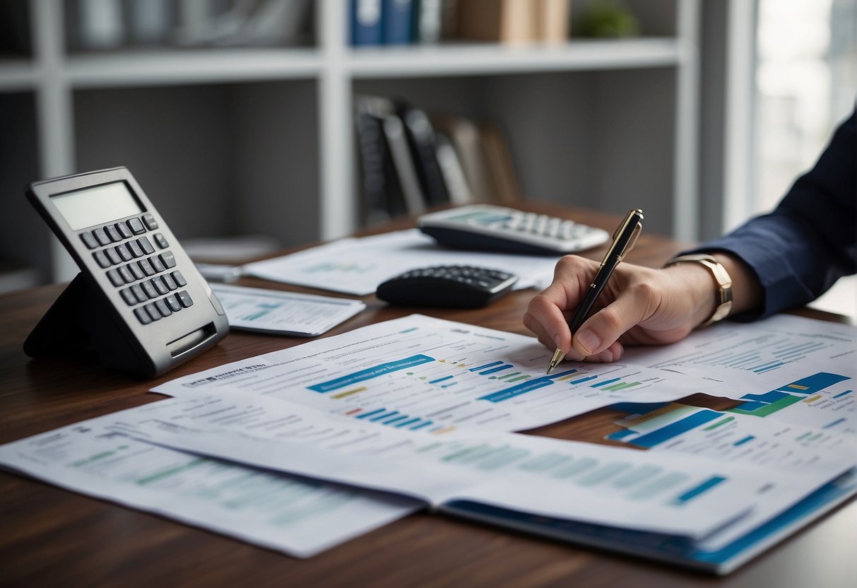 An office setting with a researcher reviewing tax credit criteria while comparing R&D tax credits with other available options