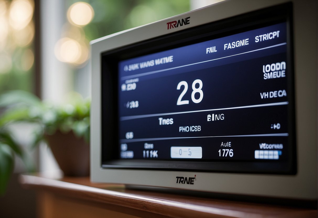 A Trane thermostat displays "waiting" on the screen