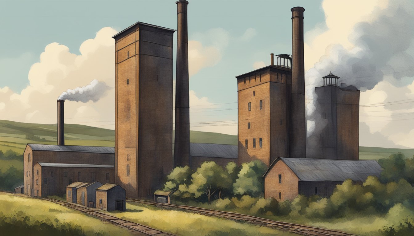 The towering smokestacks of the old linen mills loom over the countryside, their rusted metal frames standing as a testament to the industrial revolution that once thrived in County Antrim