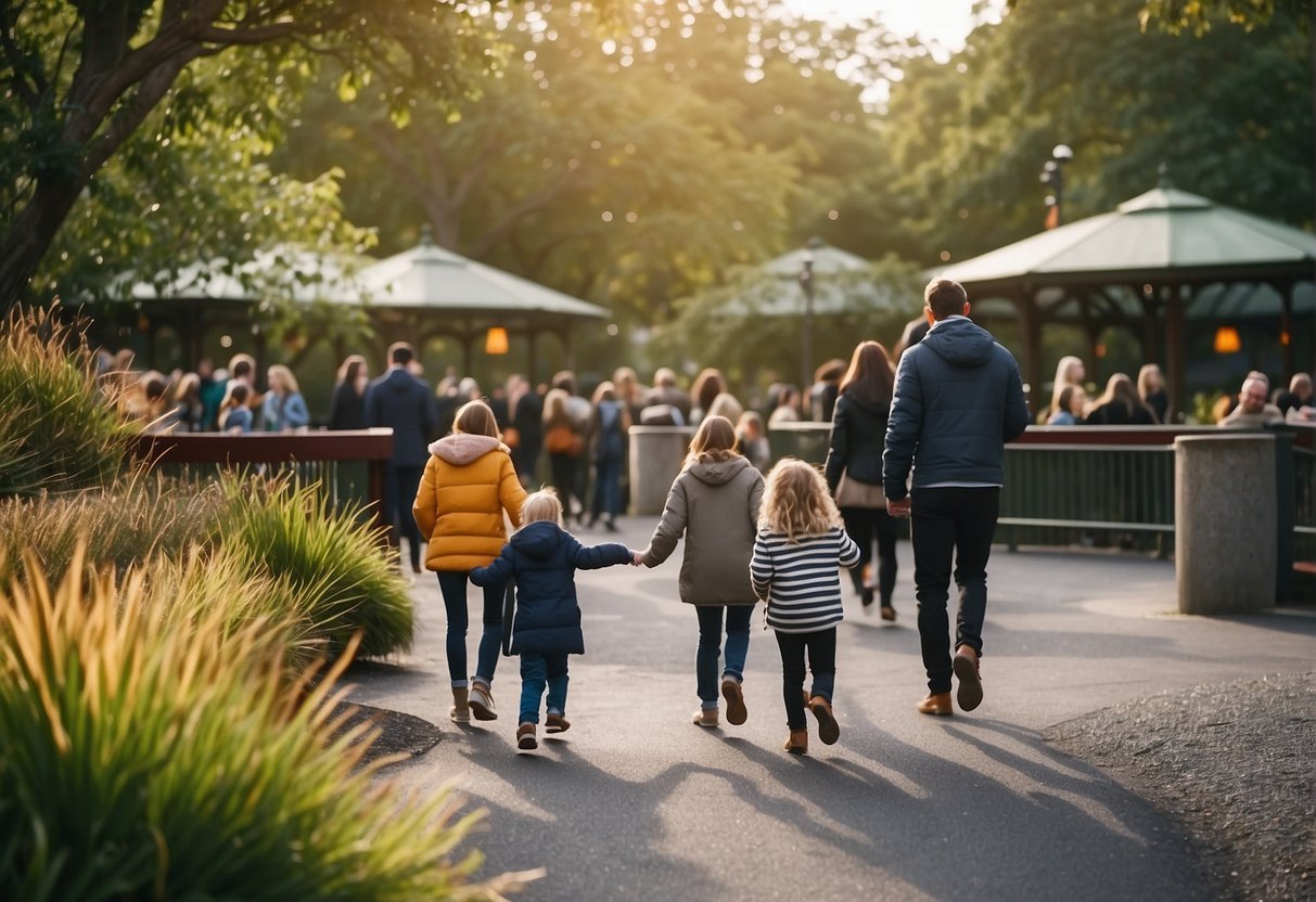 Families enjoy a lively atmosphere at Dublin Zoo, with kids watching animals and playing in the playground