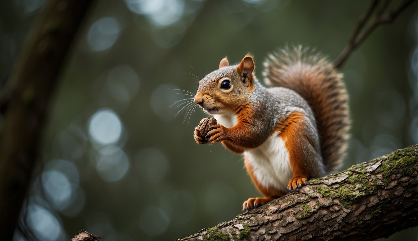 Squirrels chatter and flick their tails, exchanging nuts and secrets in the treetops