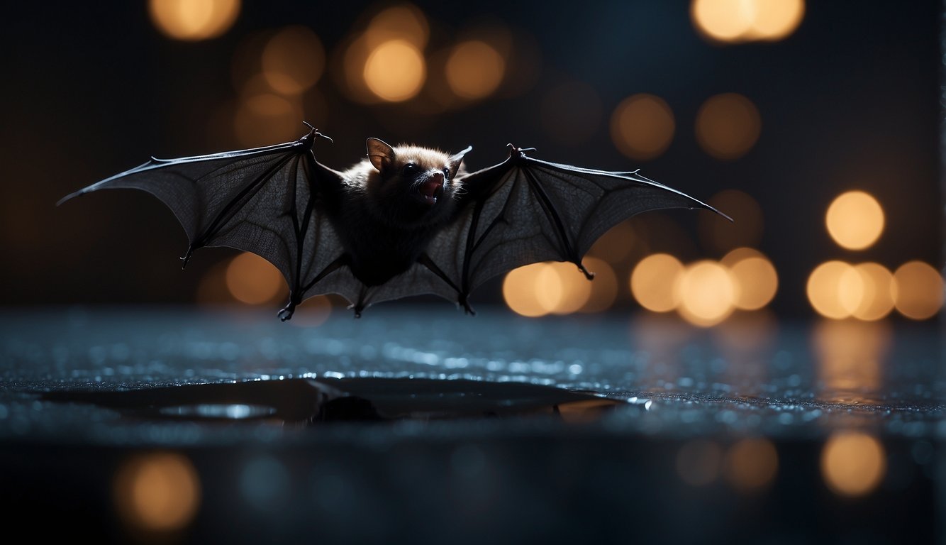 A bat emits sound waves, bouncing off objects, returning to its ears, allowing it to navigate and locate prey in the dark