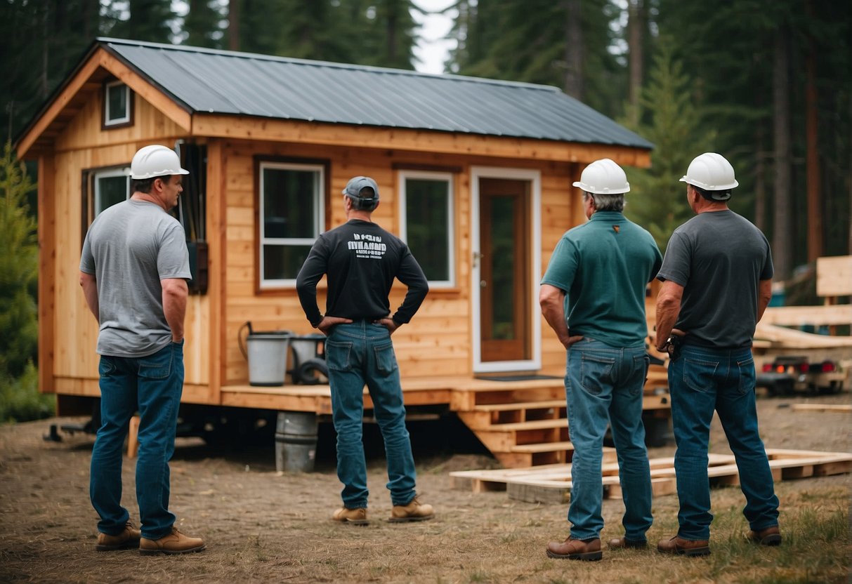 A group of builders in Washington state discuss design and customization options for tiny homes