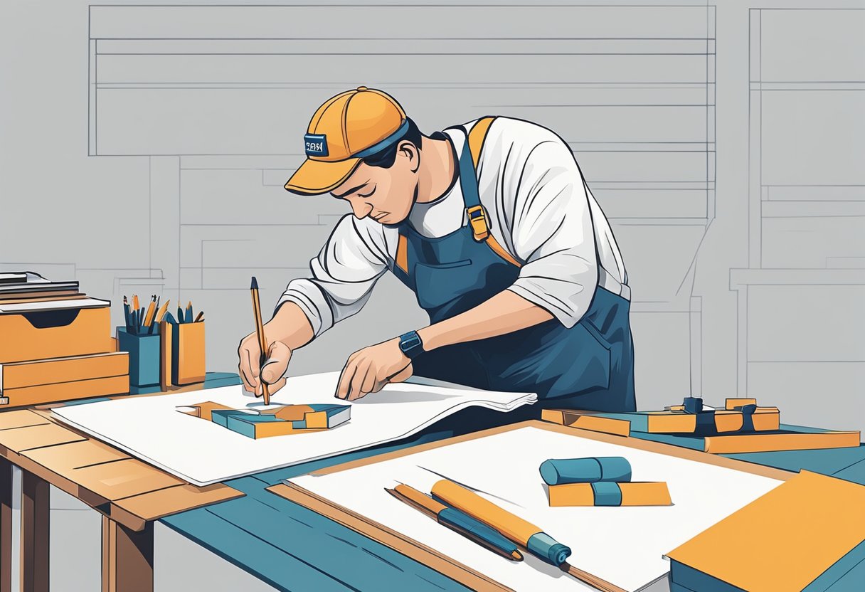 A craftsman carefully arranging bold, impactful words on a blank canvas to create a strong brand identity