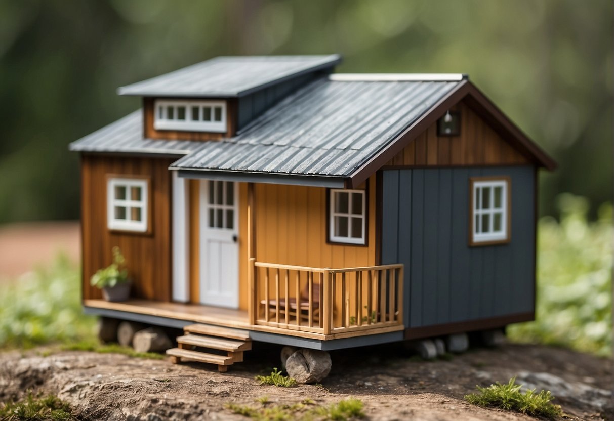A micro home sits next to a tiny house. The micro home is compact and cost-effective, while the tiny house is slightly larger and more expensive. Both dwellings showcase different levels of affordability