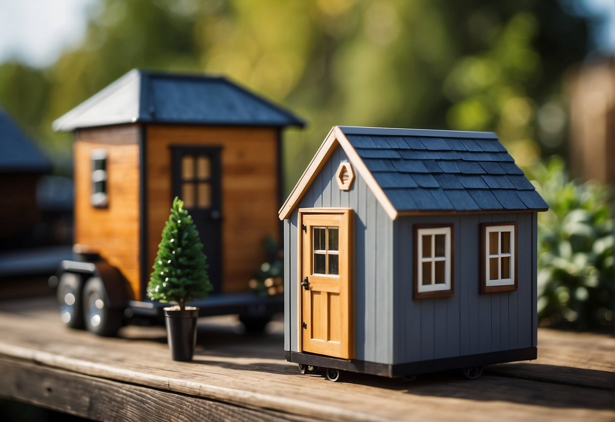 A micro home and a tiny house stand side by side, showcasing their unique designs and sizes. The micro home is compact and modern, while the tiny house has a more rustic and traditional feel