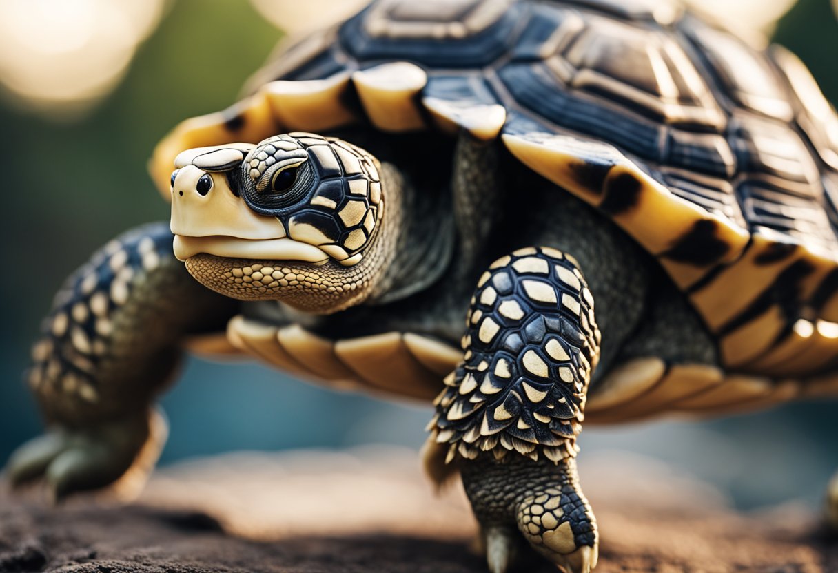 A tortoise stands strong, symbolizing longevity and wisdom. Its shell is adorned with intricate patterns, representing the interconnectedness of all things