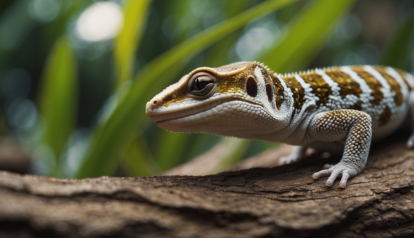 A gecko interacts with others using body language and vocalizations in its natural habitat
