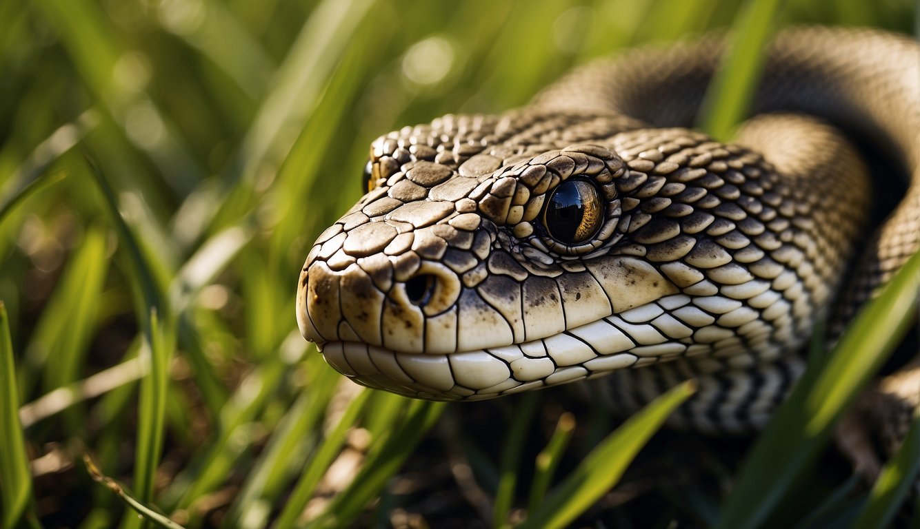 A viper slithers through tall grass, its scales glistening in the sunlight.

Its menacing eyes fixate on its surroundings, ready to strike at any moment